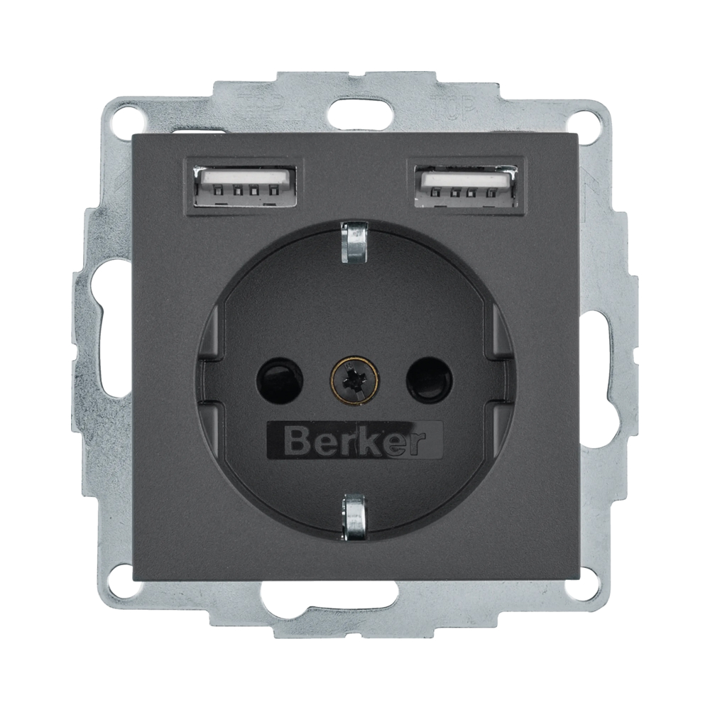 Розетка Berker S.1 з c/к + 2хUSB антрацит 48031606