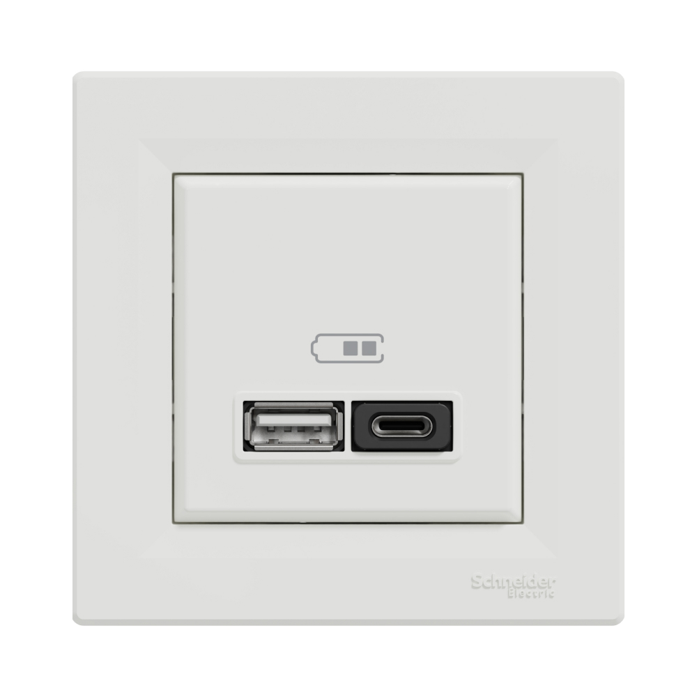 Schneider ASFORA USB розетка А+С, 3 А, 45 Вт, біла EPH2700421