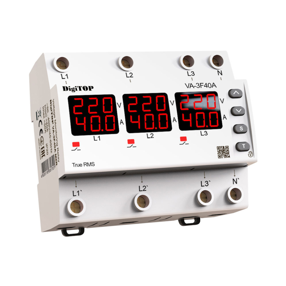 Реле напруги DigiTOP 63А (max 80A) VA-3F63A M6R