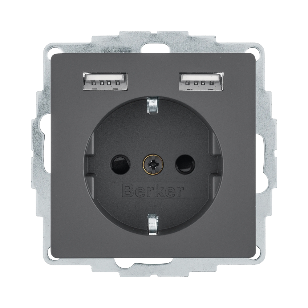Розетка Berker Q.x з з/к + 2хUSB антрацит 48036086