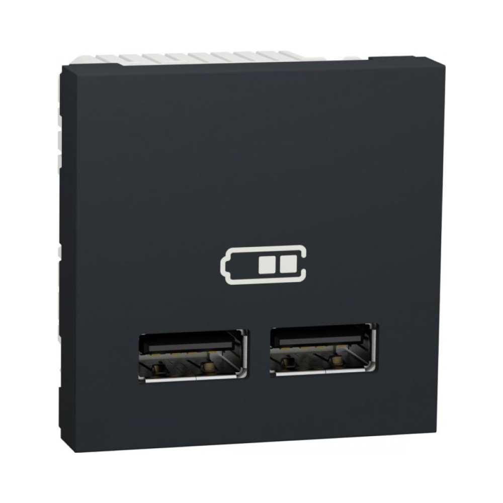 Розетка USB Schneider Electric Unica New антрацит подвійна 2.1 А 2 модулі NU341854